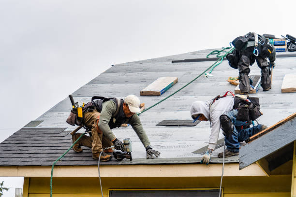 Professional Gutter Installation technician working in Fullerton, ND